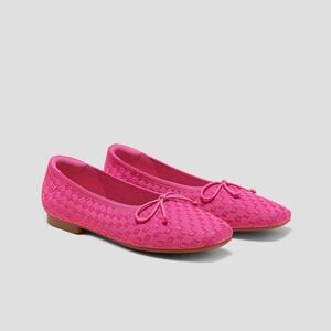 VIVAIA NEW Margaret Square Toe Bow Ballerina Flats Woven Pink- Size